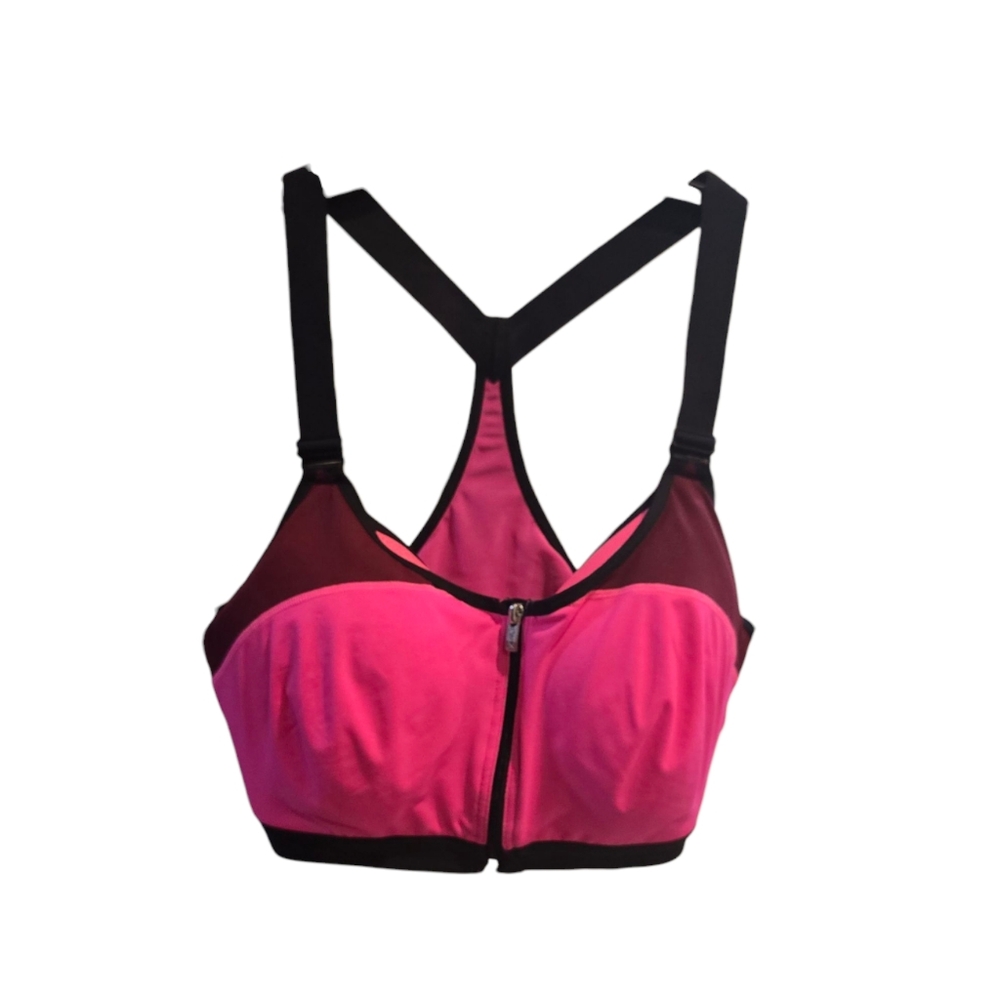 Victoria's Secret Pink and Black Front-Zip Sports Bra
